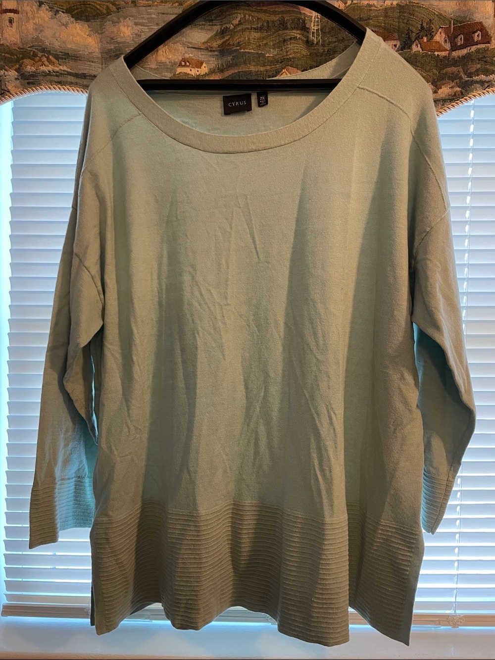 (NWT) Cyrus Women's Light Mint Boatneck Sweater with 3/4 Length Sleeves
